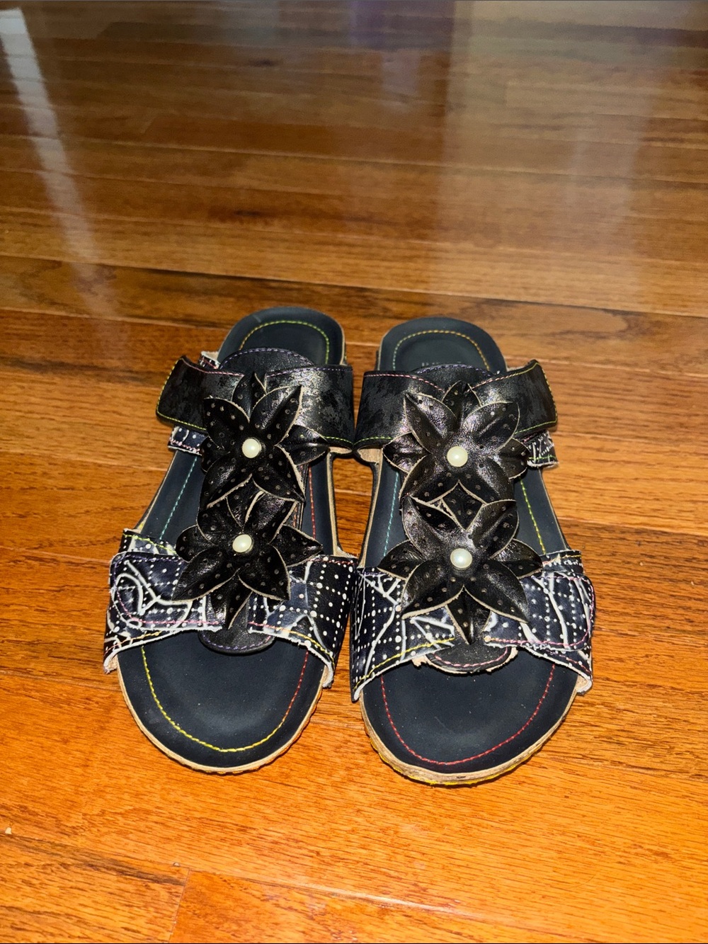 L’Artiste Spring Step Black Katina Floral Sandals Women’s Size 6.5 / 37